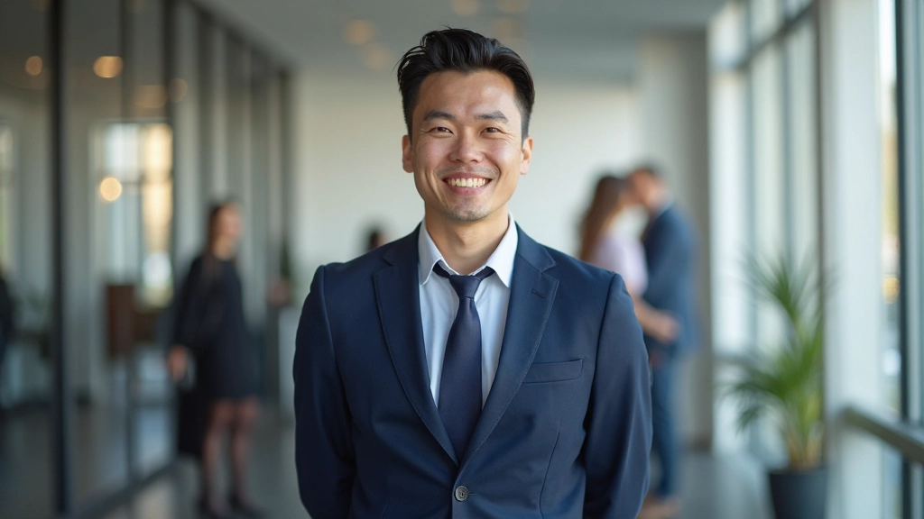 Professionele man uit Azië in zakelijk pak spreekt met Nederlandse collega's in kantoor