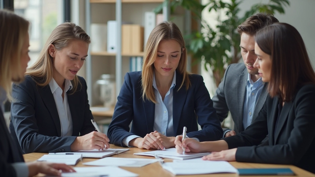 Diverse zakelijke professionals die samenwerken en notities maken in team vergadering