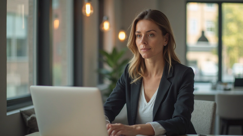 Zakenvrouw aan bureau schrijft professionele Nederlandse e-mail op laptop met kopje koffie